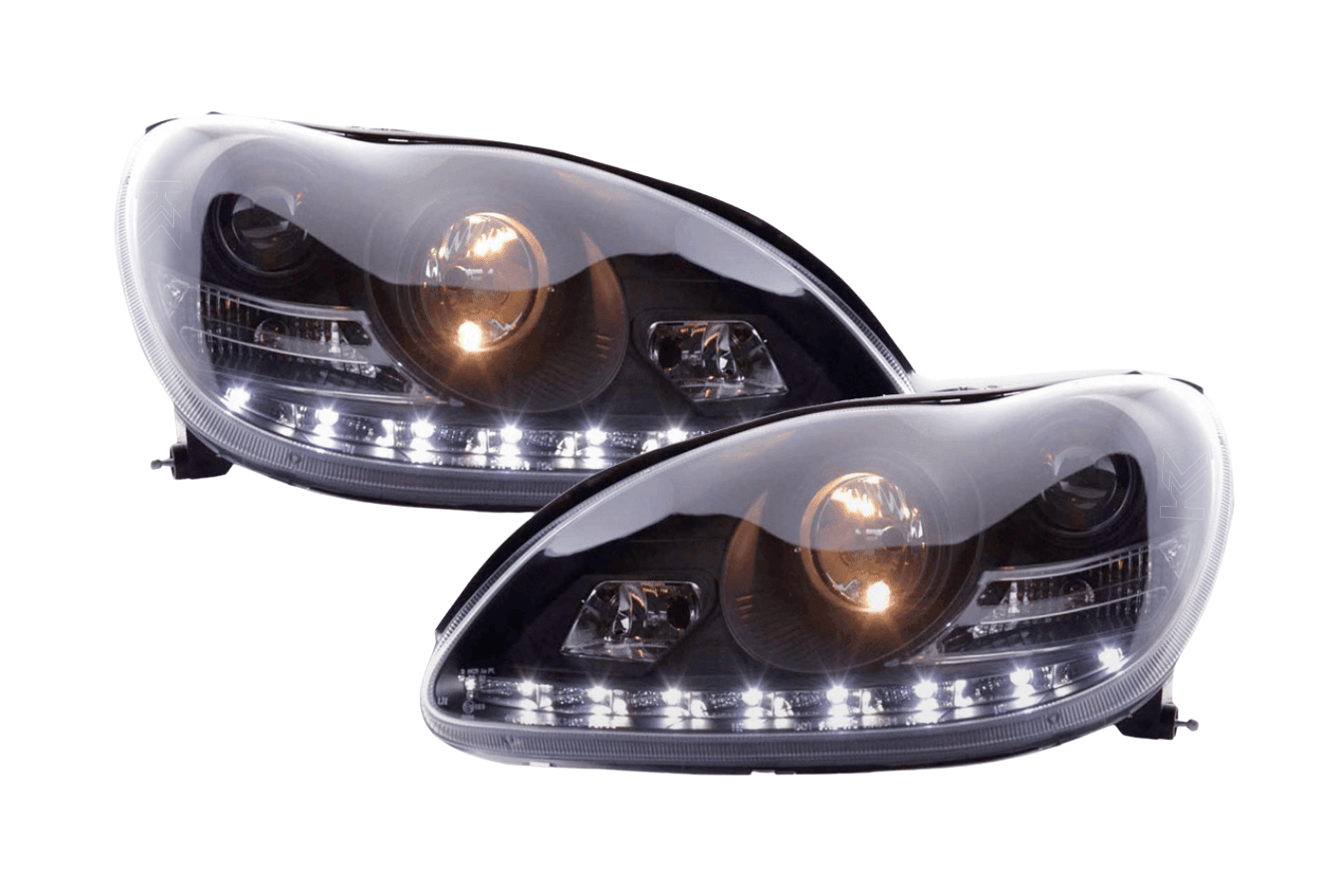 Mercedes Benz S-Class (220) Black LED Headlights with Daytime Running Lights (1998 - 2005)
