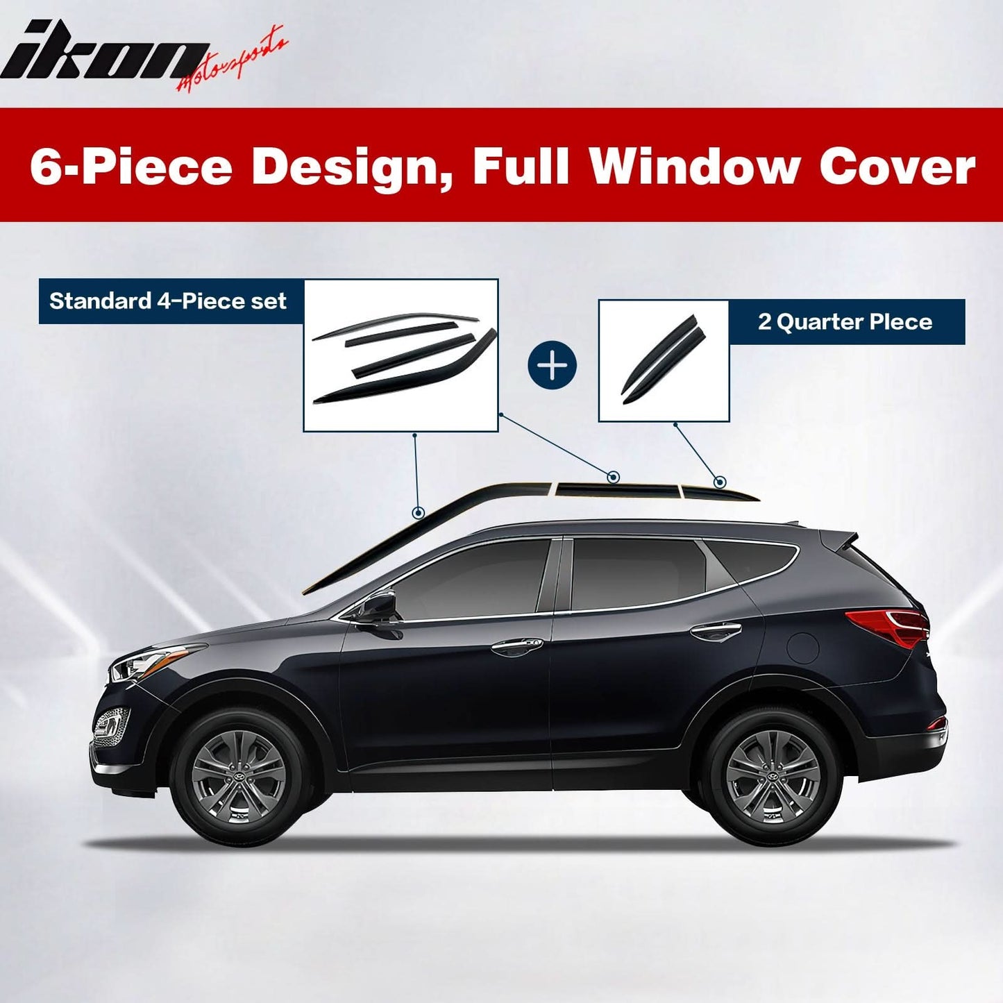 2012-2017 Hyundai Azera Chrome ABS Window Visor Tape On Deflector 6PCS