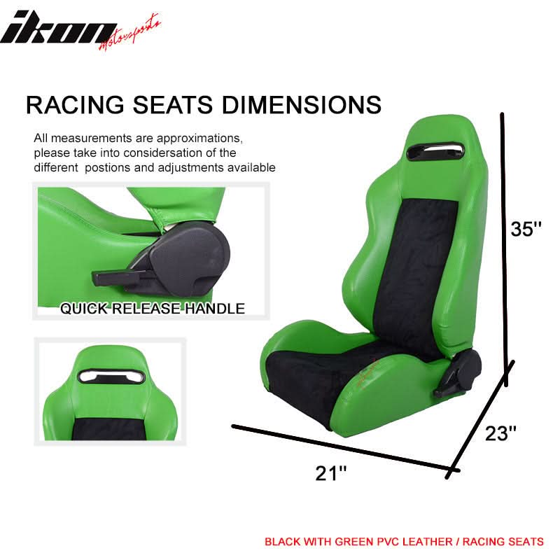 Universal Black Green Racing Seats PVC Leather Suede