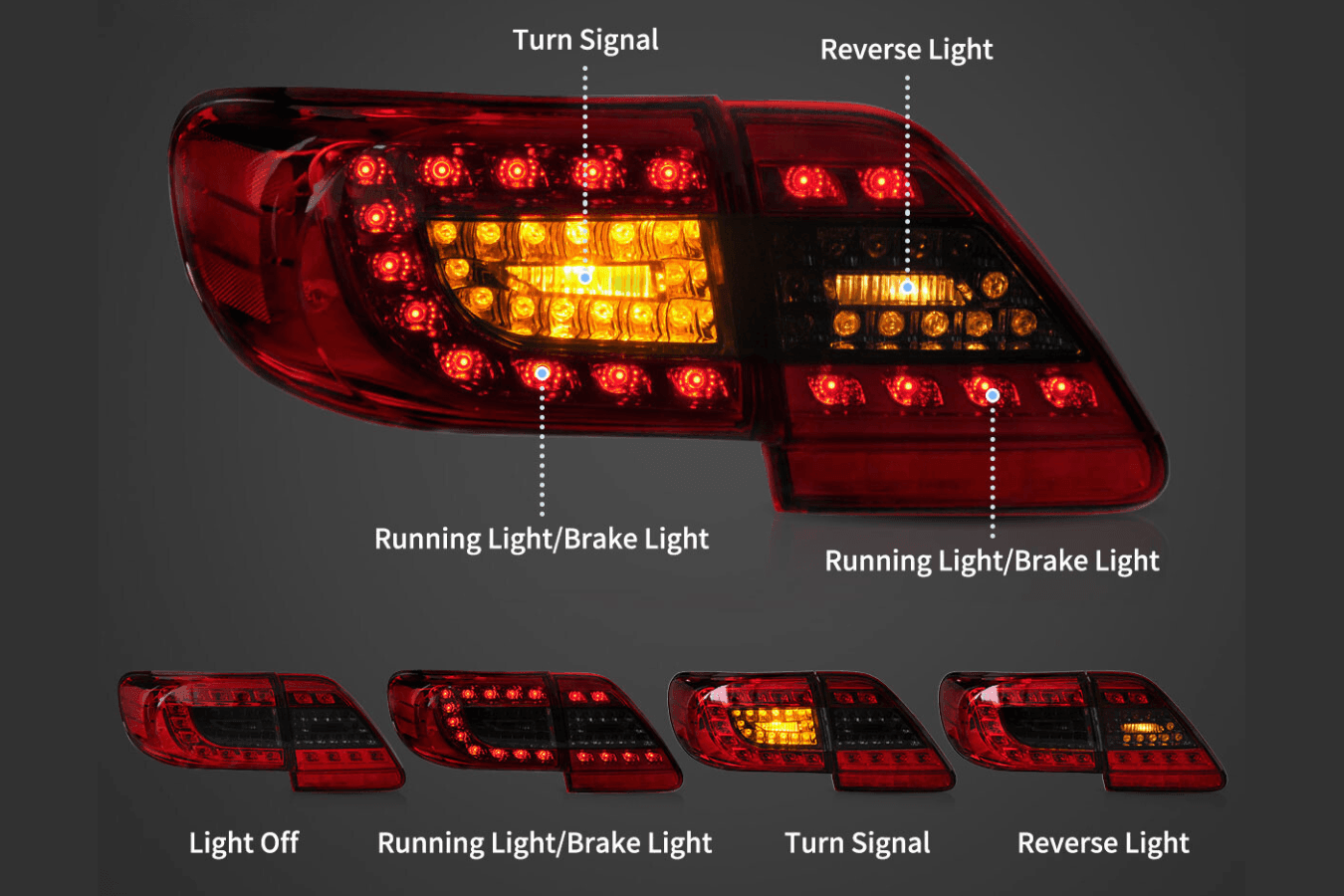 Toyota Corolla 10th Gen (E140 Wide-Body) Facelift LED Tail Lights (2011 - 2013)