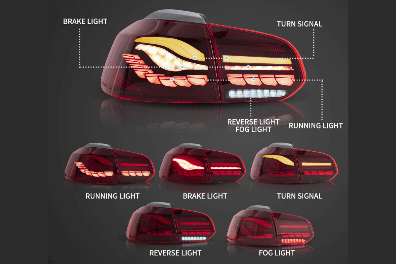 Volkswagen Golf MK6 Smoke and Red Dynamic Lighting OLED Taillights (2008 - 2014)
