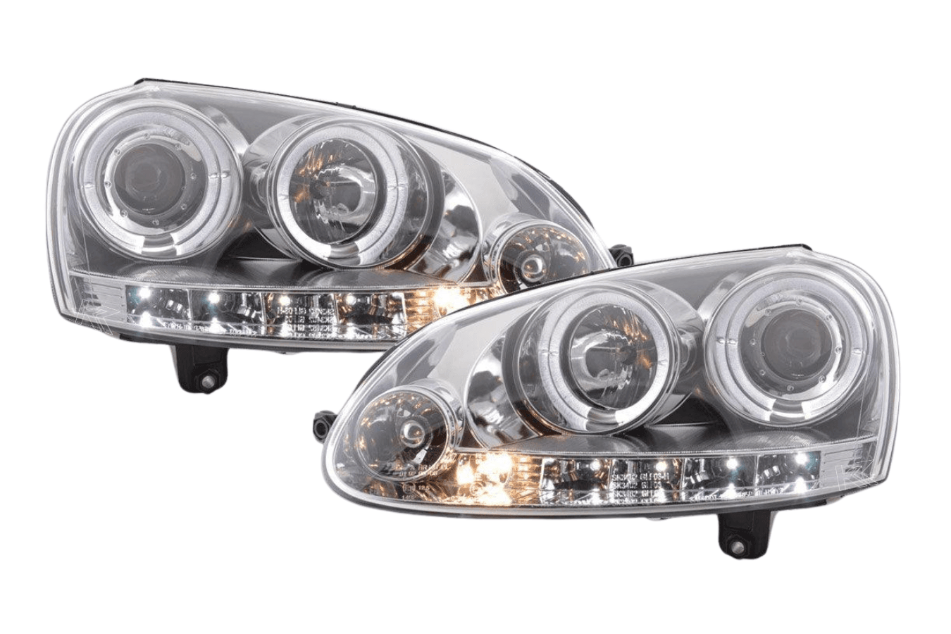 VW Golf 5 (Mk5) Chrome LED Angel Eye Headlights - (2003-2008)